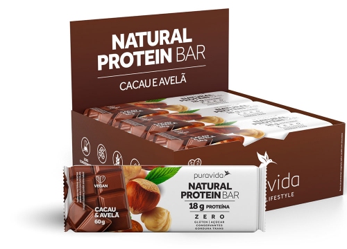 Natural Protein Bar Sabor Cacau e Avel (Cx c/ 12 Unidades de 60g) - Pura Vida