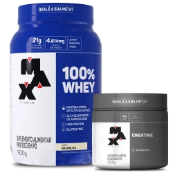Combo 100% Whey Pote (900g) + Creatina (300g) - Max Titanium Combo 100% Whey Pote (900g) + Creatina (300g) - Max Titanium