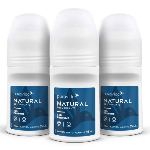 Kit 3 un Natural Desodorante Sem Perfume (55 ml) - Pura Vida