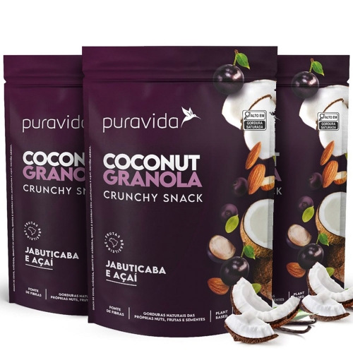 Kit 3 un Coconut Granola Sabor Jabuticaba e Açaí (180g) - Pura Vida