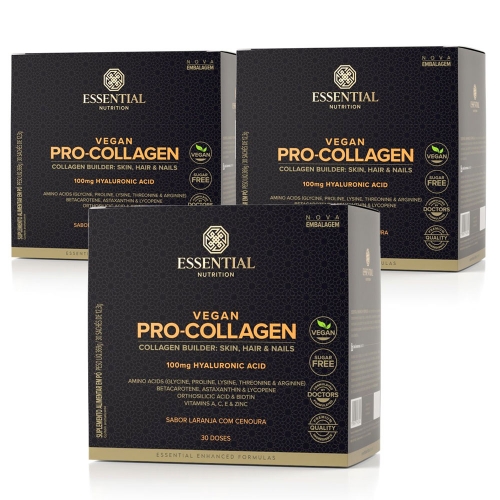 Kit 3unid Vegan Pro-Collagen Box sabor Laranja com Cenoura (30 Sachs de 11g) - Essencial