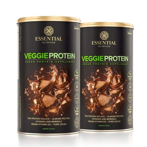 Kit 2unid Veggie Protein Sabor Cacao - Proteína 100% Vegetal (450g) - Essential