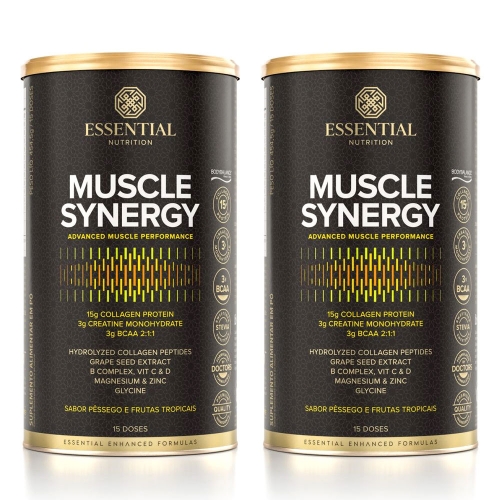 Kit 2uni Muscle Synergy Sabor Pssego e Frutas Tropicais (454,5g) - Essential Nutrition